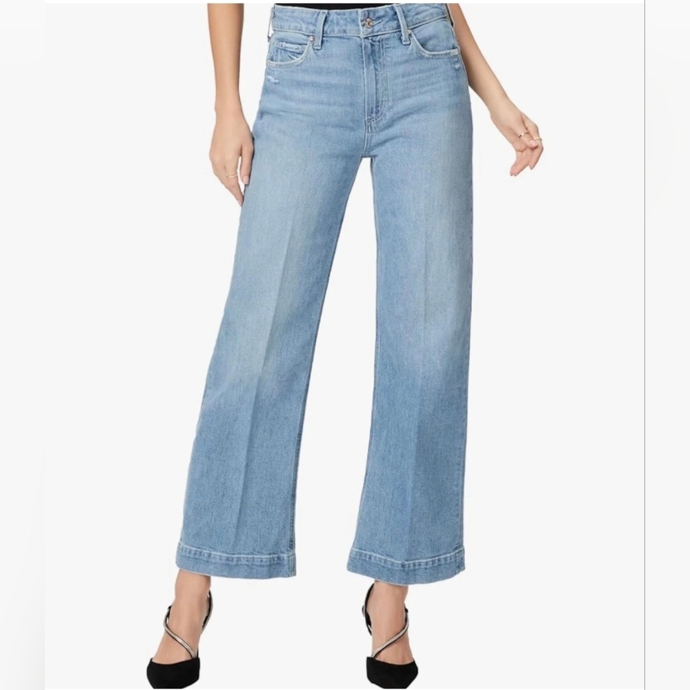 Paige Leenah High Rise Distressed Wide Leg Cotton Stretch Ankle Jean Size 29